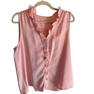 GibsonLook Pink Ruffled Sleeveless Top in Size L
